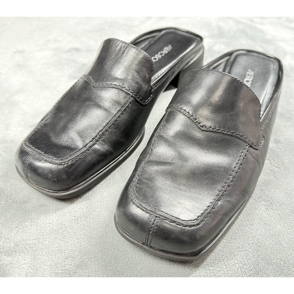 Aerosoles Shoes Womens Size 8.5 Black Leather Mule Neat‎ N Potatoes Comfort
